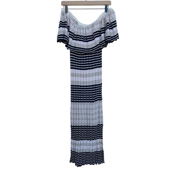 Free People‎ Off Duty Knit Strapless Dress, Striped, Ruffled Overlay, Sz S - Picture 1 of 5